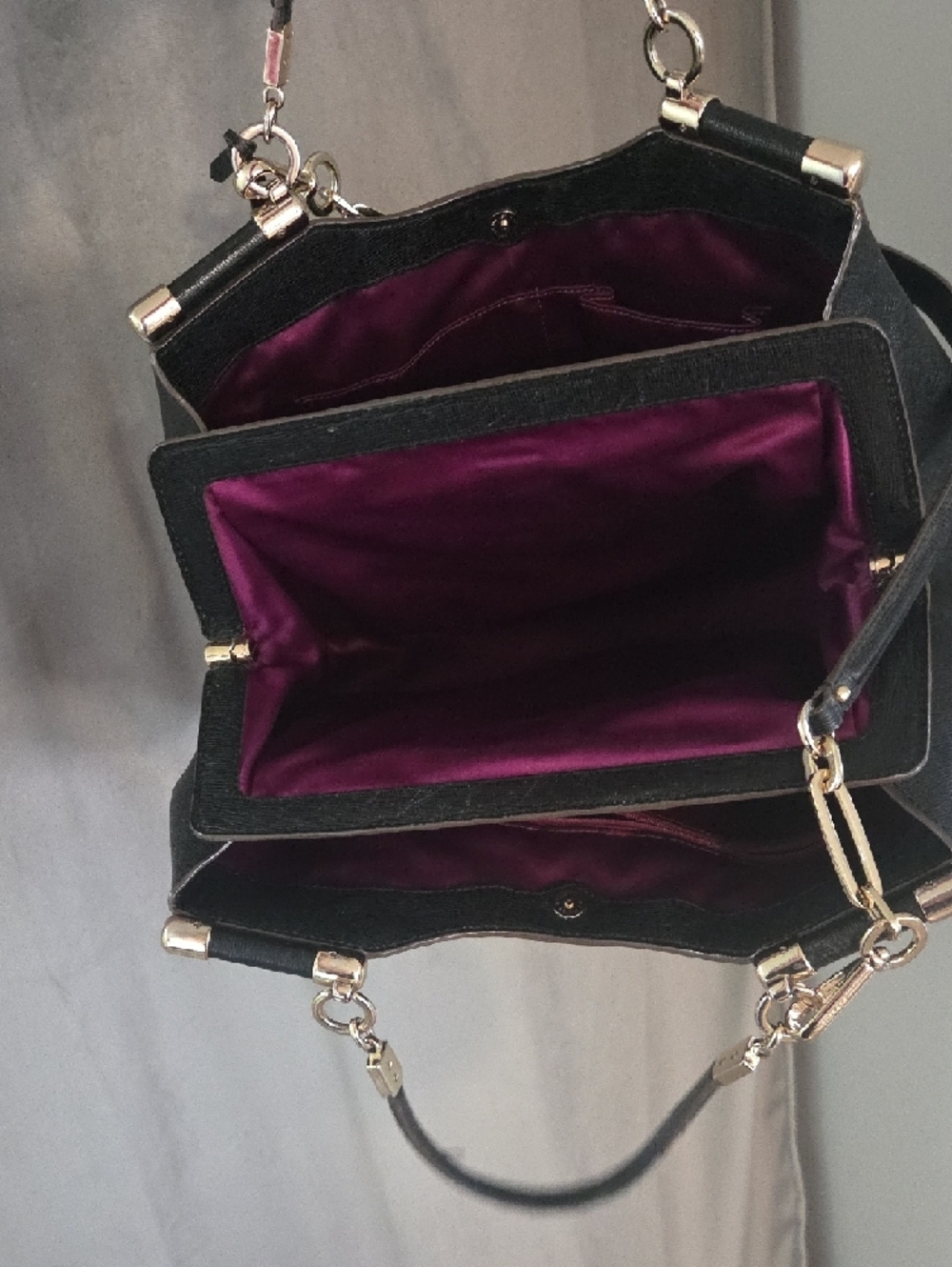 Vintage Coach Black Leather Satchel with Silver Chain Accents - Picture 3 of 13